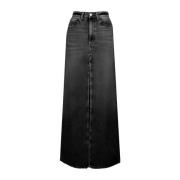 Icon Denim Svart Denim Hög Midja Långkjol Black, Dam