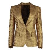 Tom Ford Enkelknäppt Jacka med Cocco Jacquard Motiv Yellow, Dam