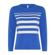 Skovhuus Sportig Randig O-Neck Pullover Blus Marlin Blue, Dam