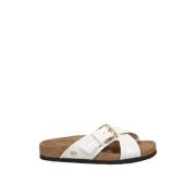 Valentino Garavani Vita Läder Platta Sandaler Elegant Stil White, Dam