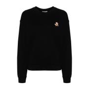 Maison Kitsuné Svart Sweatshirt med Speedy Fox Patch Black, Dam