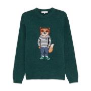 Maison Kitsuné Räv Intarsia Tröja i P373 Färg Green, Herr