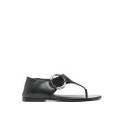 Saint Laurent Svarta Läderplatta Sandaler Black, Dam