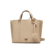 Pinko Beige Shopper Väska Carrie Stil Beige, Dam