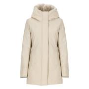 Woolrich Beige Parka med syntetisk päls huva Beige, Dam