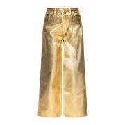 Ganni Metallic Effect Wide Leg Denim Jeans Yellow, Dam