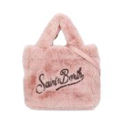 Saint Barth Rosa Syntetisk Päls Handväska med Broderad Logotyp Pink, D...