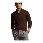 Ralph Lauren Brun Polo Half Zip Långärmad Pullover Tröja Brown, Herr