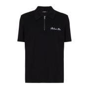 Balmain Broderad Dragkedja Polo Skjorta Black, Herr