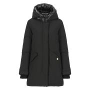 Woolrich Svart Parka med Logohuva Black, Dam