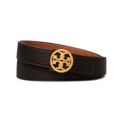 Tory Burch Reversibla Läderbälten med Guldtonat Logotyp Black, Dam