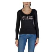 Guess Långärmad bomull T-shirt kollektion Black, Dam