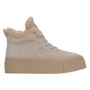 Estro Kvinnors Beige Ullfodrade High-Top Sneakers med Velour för Vinte...