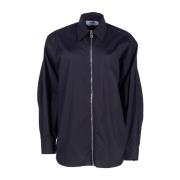 Msgm Svart Zip-up Skjorta med Veckade Ärmar Black, Dam