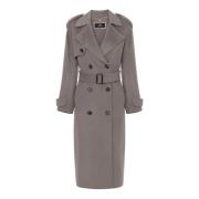 Elisabetta Franchi Ull Trenchcoat Gray, Dam