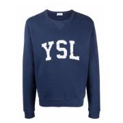 Saint Laurent Blå Slim Fit Sweatshirt med tryckt logotyp Blue, Herr