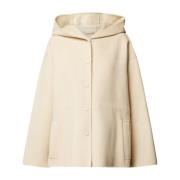 Max Mara Weekend Beige Huva Kort Kappa i Ren Ull Beige, Dam