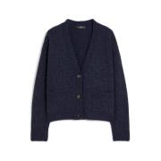 Max Mara Weekend Blå Ull Cardigan med V-Ringning Blue, Dam