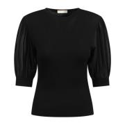 Ulla Johnson Stickad Ballongärm Crew Neck Topp Black, Dam