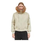 Burberry Faux-Fur Trim Bomber Jacket Beige, Herr