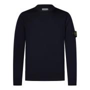 Stone Island Blå Ribbstickad Crewneck Ulltröja Blue, Herr