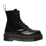 Dr. Martens Svarta Plattformsstövlar med Gula Sömmar Black, Dam