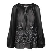 Ermanno Scervino Genomskinlig Blommig Broderad Båthals Blus Black, Dam