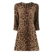 Dolce & Gabbana Leopardmönstrad Ullklänning Leo New Brown, Dam