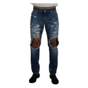 Dolce & Gabbana Chic Ripped Denim Jeans för moderna män Blue, Herr