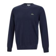 Lacoste Mäns ullblandningsrundhals tröja Blue, Herr