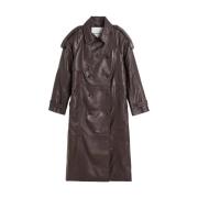 Birgitte Herskind Brun läder biker trenchcoat Brown, Dam