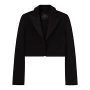 Ermanno Scervino Kort Svart Interlock Jacka Siden Revers Black, Dam