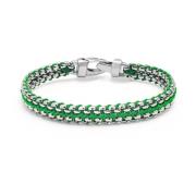 Nialaya Men's Green Woven 8mm Box Chain Bracelet in Silver Gray, Herr