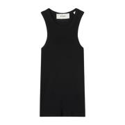 Róhe Svart Bomullsribbad Tanktopp Black, Dam