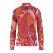 Emilio Pucci Orkidémönstrad Satin Jersey Skjorta Orange, Dam