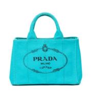 Prada Vintage Pre-owned Canvas handvskor Blue, Dam