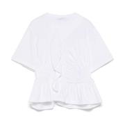 Cecilie Bahnsen Vit Jersey T-shirt med Rynkade Detaljer White, Dam