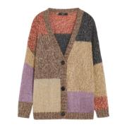 Max Mara Weekend Patchwork Oversized Mohair Cardigan Sweater Multicolo...