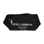 Dolce & Gabbana Nylon Fanny Pack med Lärdetaljer Black, Herr