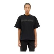 Jil Sander Bomull Jersey Logo Print T-Shirt Black, Dam