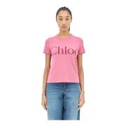 Chloé Bomull Logo T-shirt Kort Ärm Pink, Dam