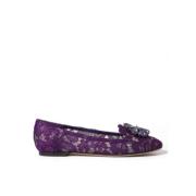 Dolce & Gabbana Elegant blommig spets Vally platta skor Purple, Dam