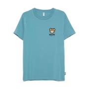 Moschino Blå Logo-Tape Crew Neck T-shirts Blue, Herr