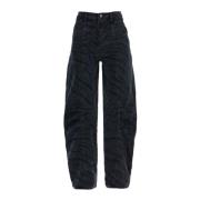 Rotate Birger Christensen Zebra Print High Waist Barrel Jeans Black, D...