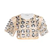 DES Phemmes Paljettdekorerad kort topp i beige Beige, Dam