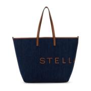 Stella McCartney Denim Logo Shoppingväska Blue, Dam