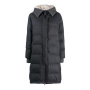 Brunello Cucinelli Grå Pufferjacka med Stickad Kant Gray, Dam