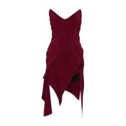 Mugler Burgundy Asymmetrisk Korsettklänning Volanger Red, Dam