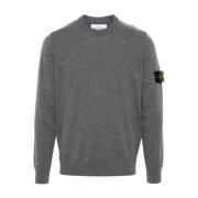 Stone Island Finstickad tröja med kompasspatch Gray, Herr