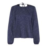 Kaffe Midnight Marine Puffärm Blus Blue, Dam